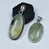 925 Sterling Silver Pendant Pear-Oval 141.05 Ct Pair CERTIFIED Green Prehnite AR-1737