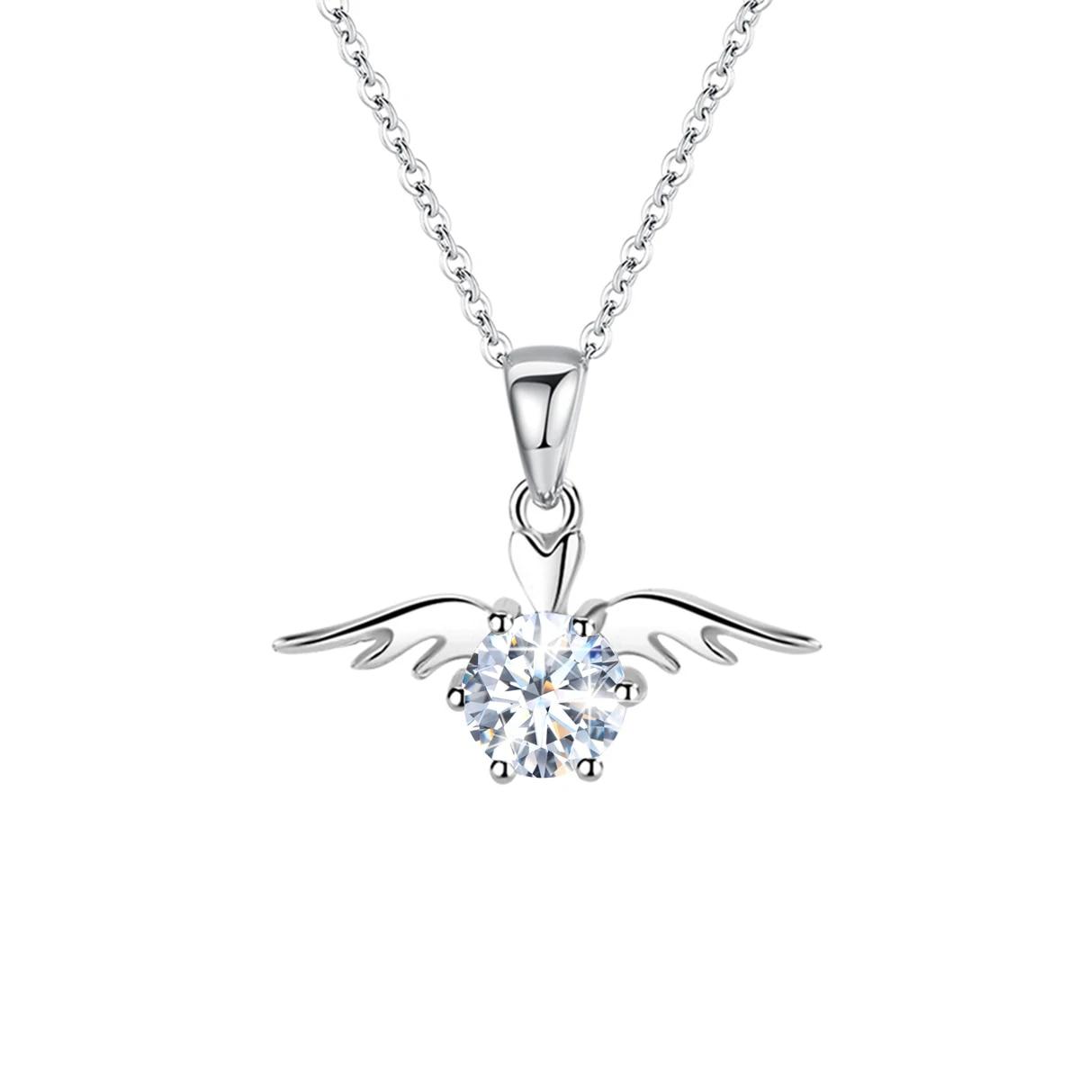 

Модные Крылья 1 карат круглой бриллиантовой огранки D Цвет Муассанит Ожерелье Серебро 925 Ювелирные Изделия для Женщин Подарок на День Святого Валентина