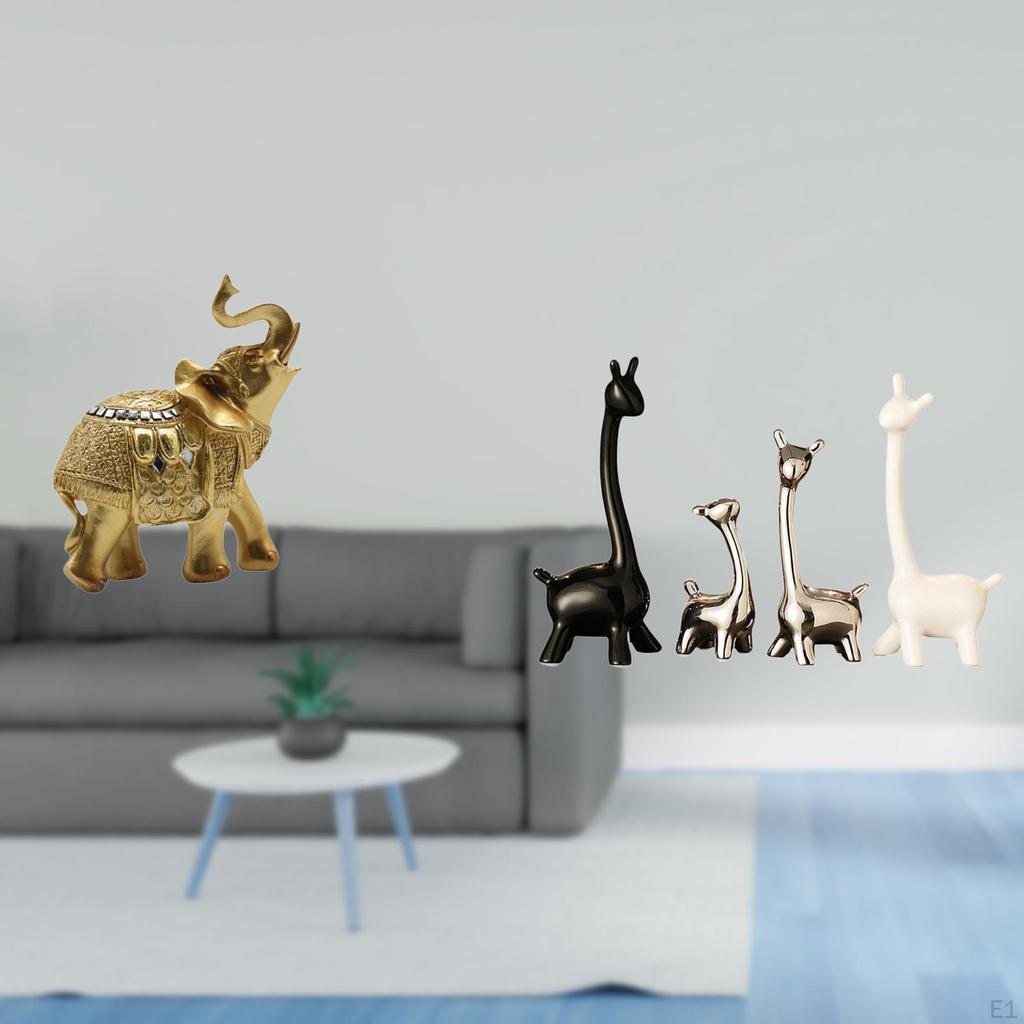 Elephant Giraffe Resin Ceramic Animal Sculpture Desktop Ornament Modern Creative Figurine for Shelf