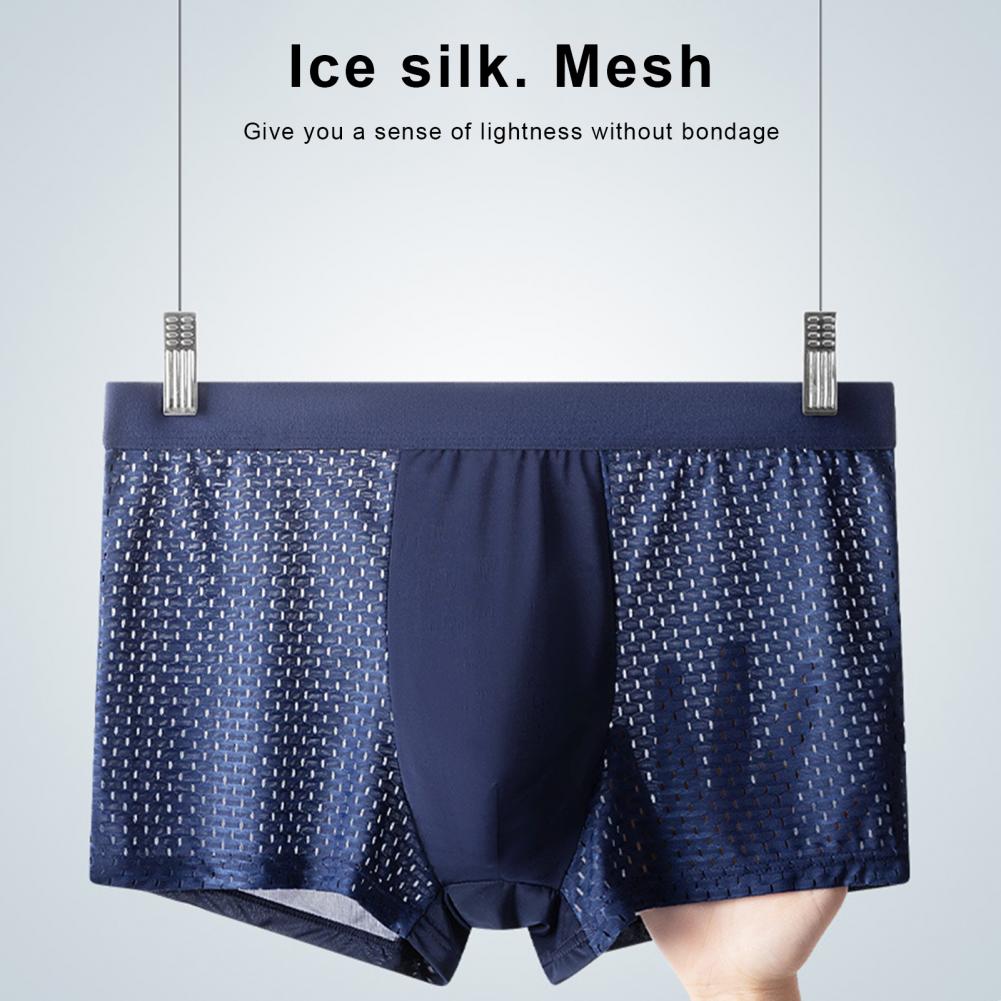 Men's Mid-Rise Ice Silk Mesh Boxer Briefs with Wide Elastic Waistband