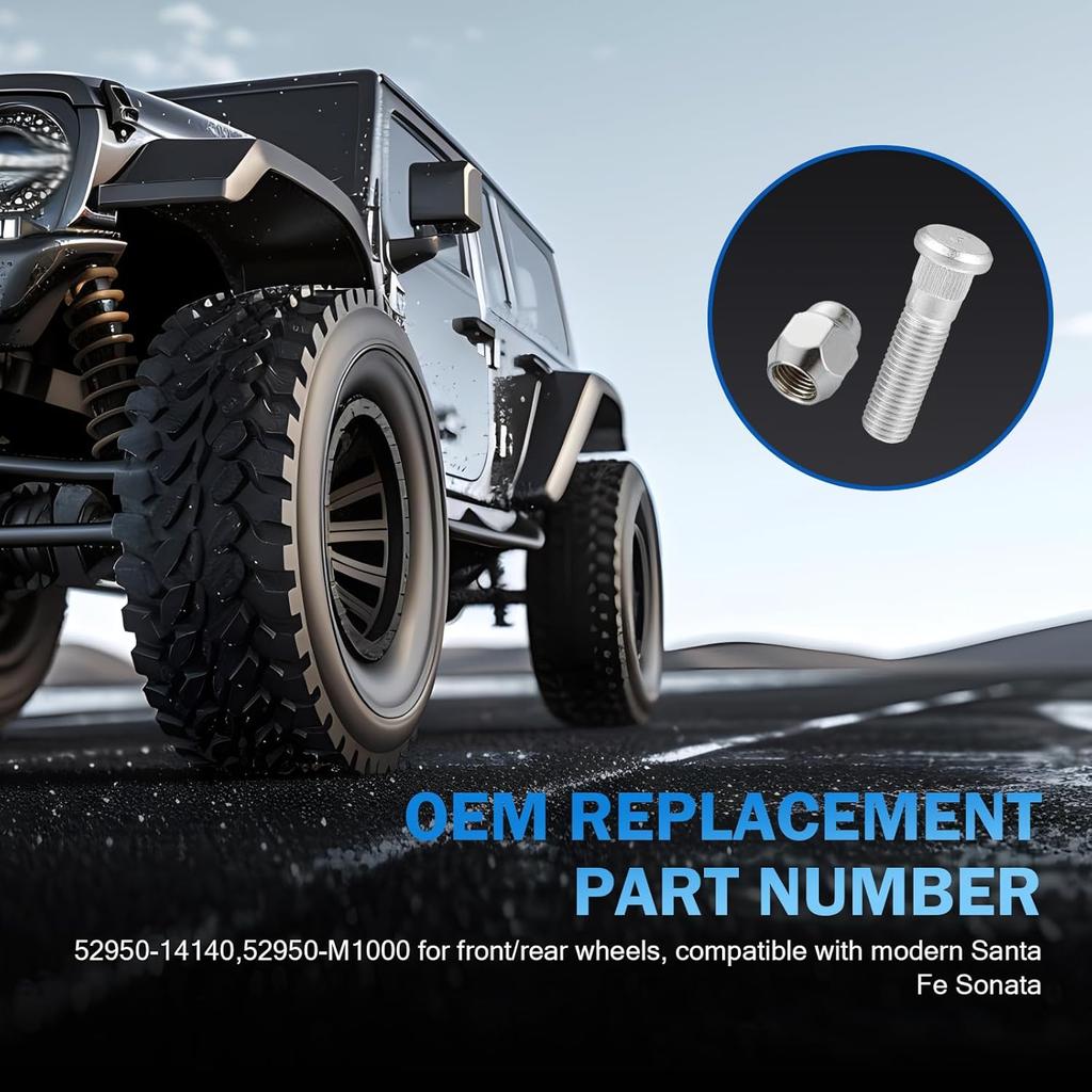 Leechio 2 PCS M12x1.5 Wheel Stud Bolt Kit, Steel Wheel Studs and Lug Nuts Kit, Rust-Proof Fastener Screw Rod Replacement OE: 52950-14140,