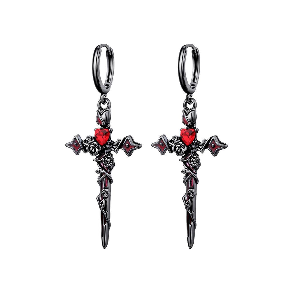 Women's Autumn/Winter Red Cross Rose Heart Earrings: Hoops, Studs & Dangles
