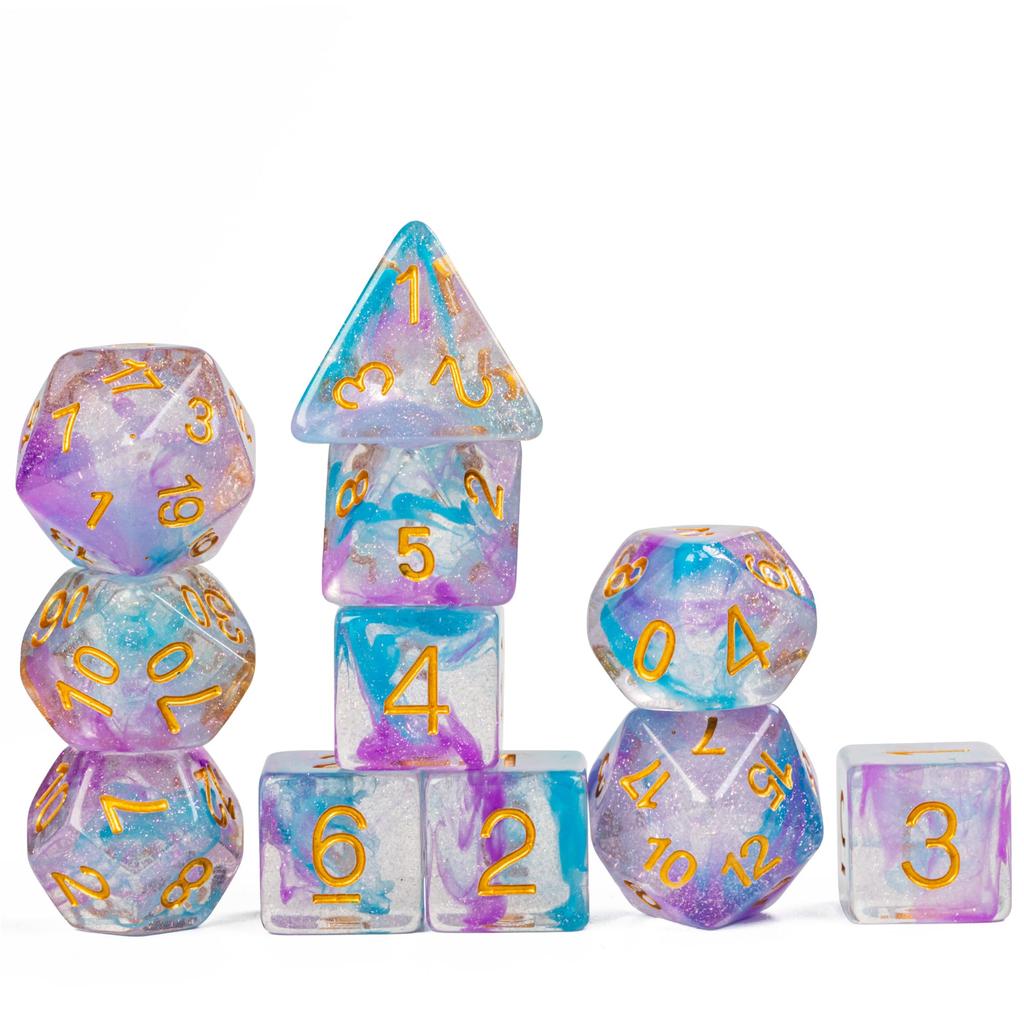 Cusdie 11Pcs Swirl DND Dice Double-colors D&D Dice Set D4 D6 D8 D10 D% D12 D20 Polyhedral Dice for Role Playing Game Table Games