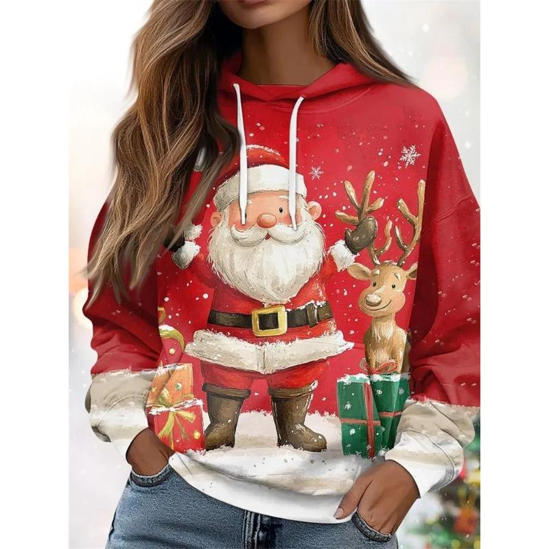 Winter Ladies 3D Merry Christmas Printed Hooded Sweater Hoodies & Sweatshirts (women’s)