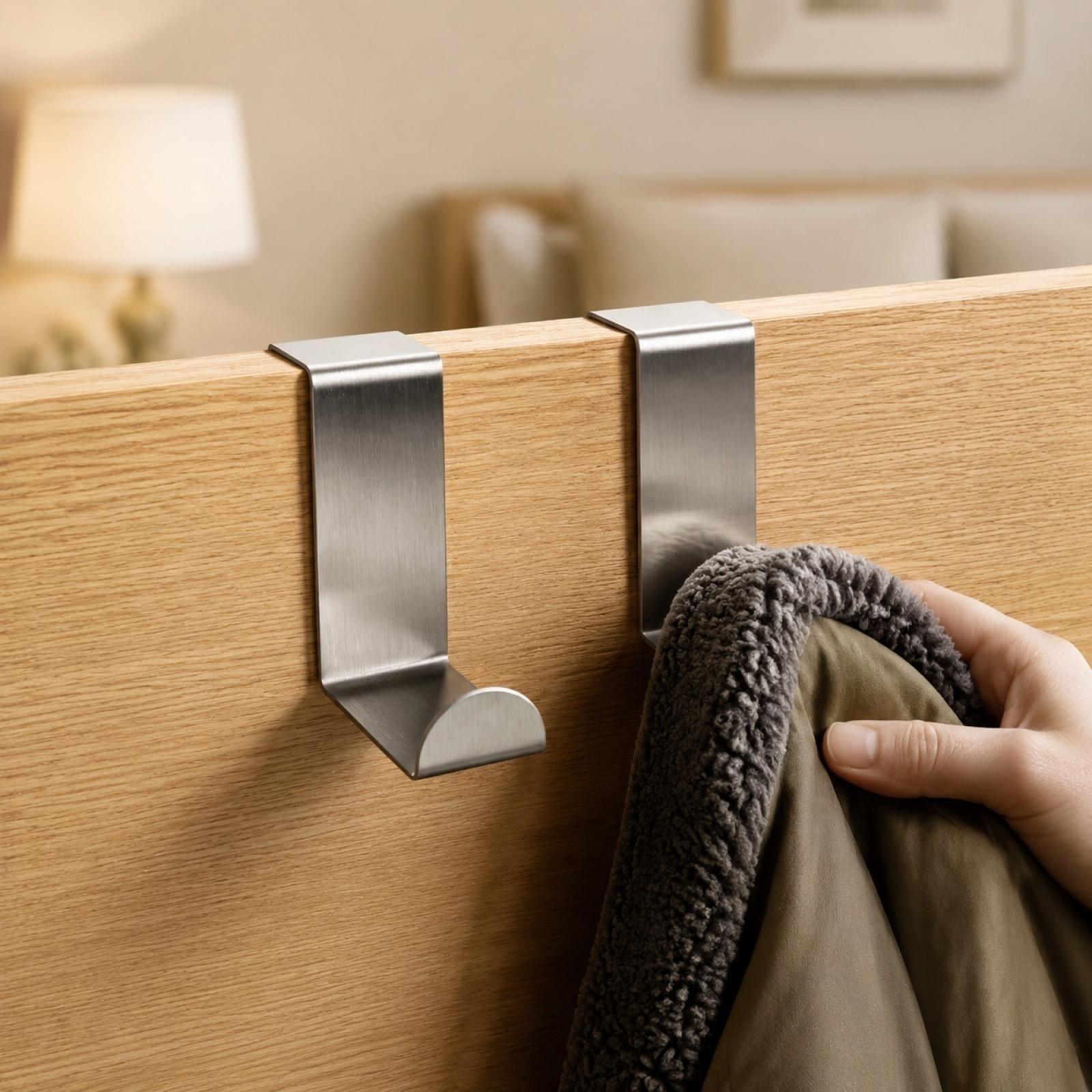 

2PCS Stainless Steel Over Door Hooks Multi Functional Double Use Hanger Hooks for Clothes Hats Towels Bags and More Durable Metal Construction One Size срібний
