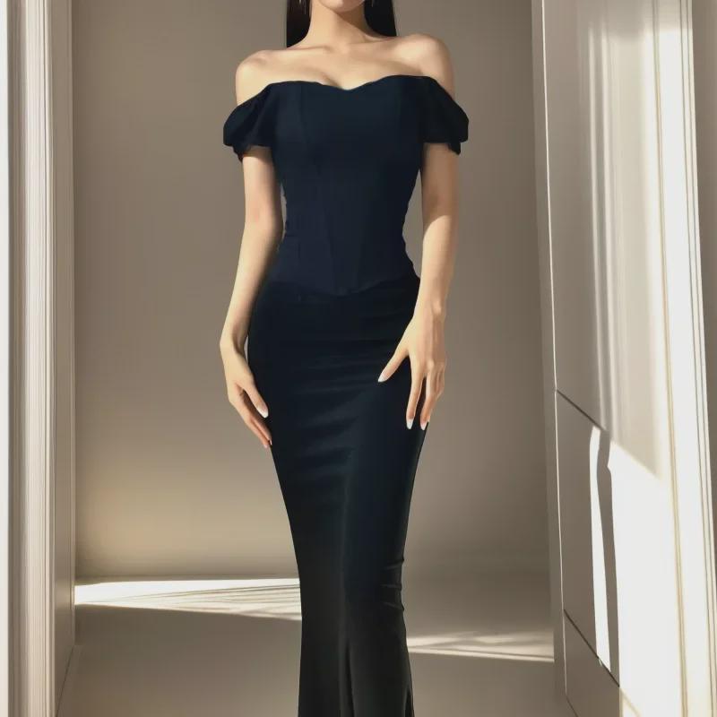 European & American Street Style Off-Shoulder Short Sleeve Bustier Top with Fishbone Corset and Padded Bandeau for Women