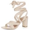 Allegra K Women's Lace-Up Sandals, Open Toe, Crisscross, Chunky Heel, Beige, Size 25.5cm