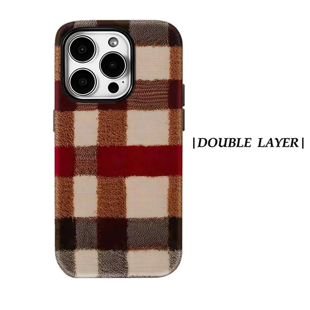Rustic Plaid Woven Phone Case for IPhone 17 16 15 14 13 Pro Max Plus for Magnetic Single Double-layer Tough Case