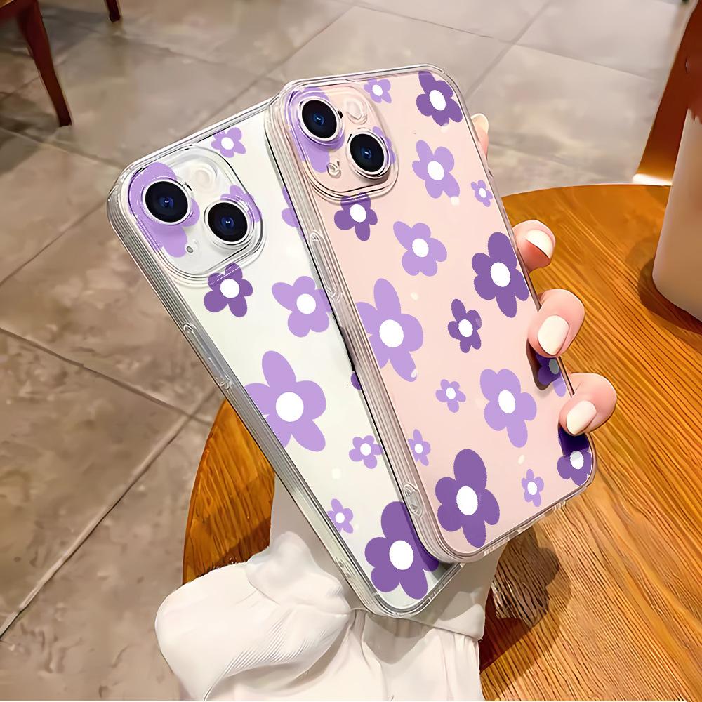 Simple flower mobile phone case Apple 16 transparent case iphone17 protective case 11promax soft case 13 anti-drop 15