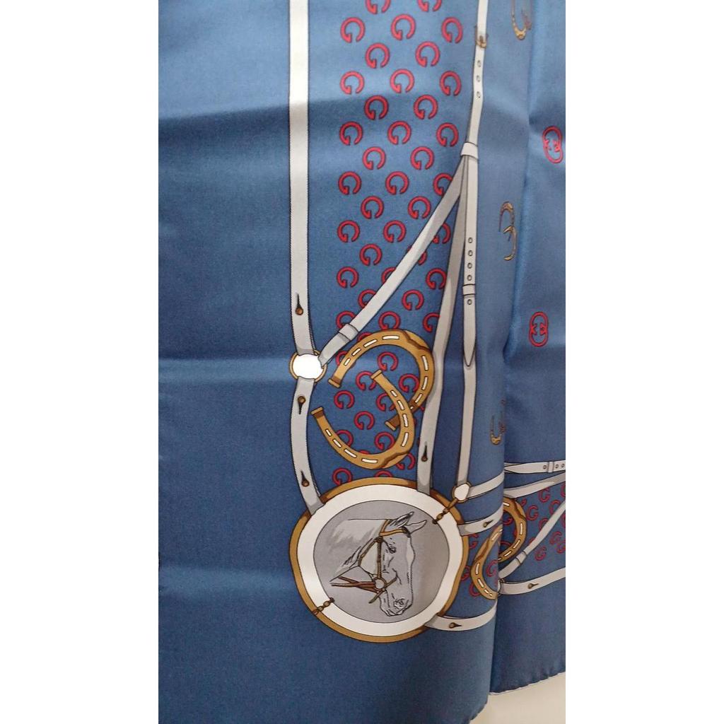 Used GUCCI MADE IN ITALY Large Scarf Shawl with Equestrian Motif