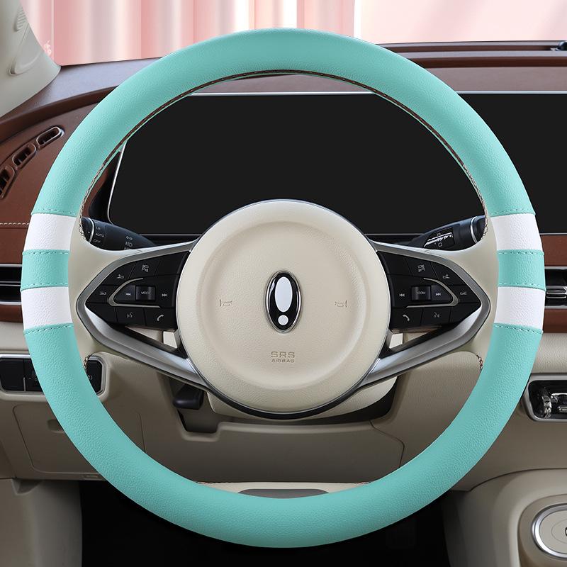 Universal D-Shape Leather Steering Wheel Cover: Ultra-Thin, Breathable, Non-Slip, All-Season Design