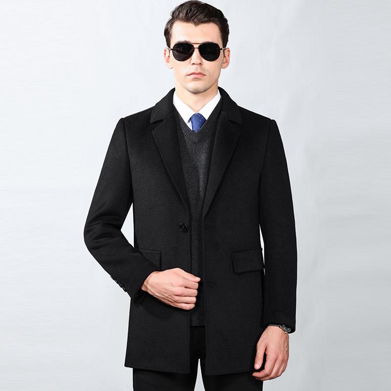 

Men s Korean Style Wool Cashmere Coat – Autumn/Winter Business Suit Collar Overcoat 190 чорний