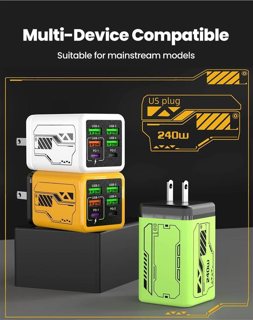240W Multi-Port Smart Travel Charger with 4 USB-A & 2 USB-C PD Ports