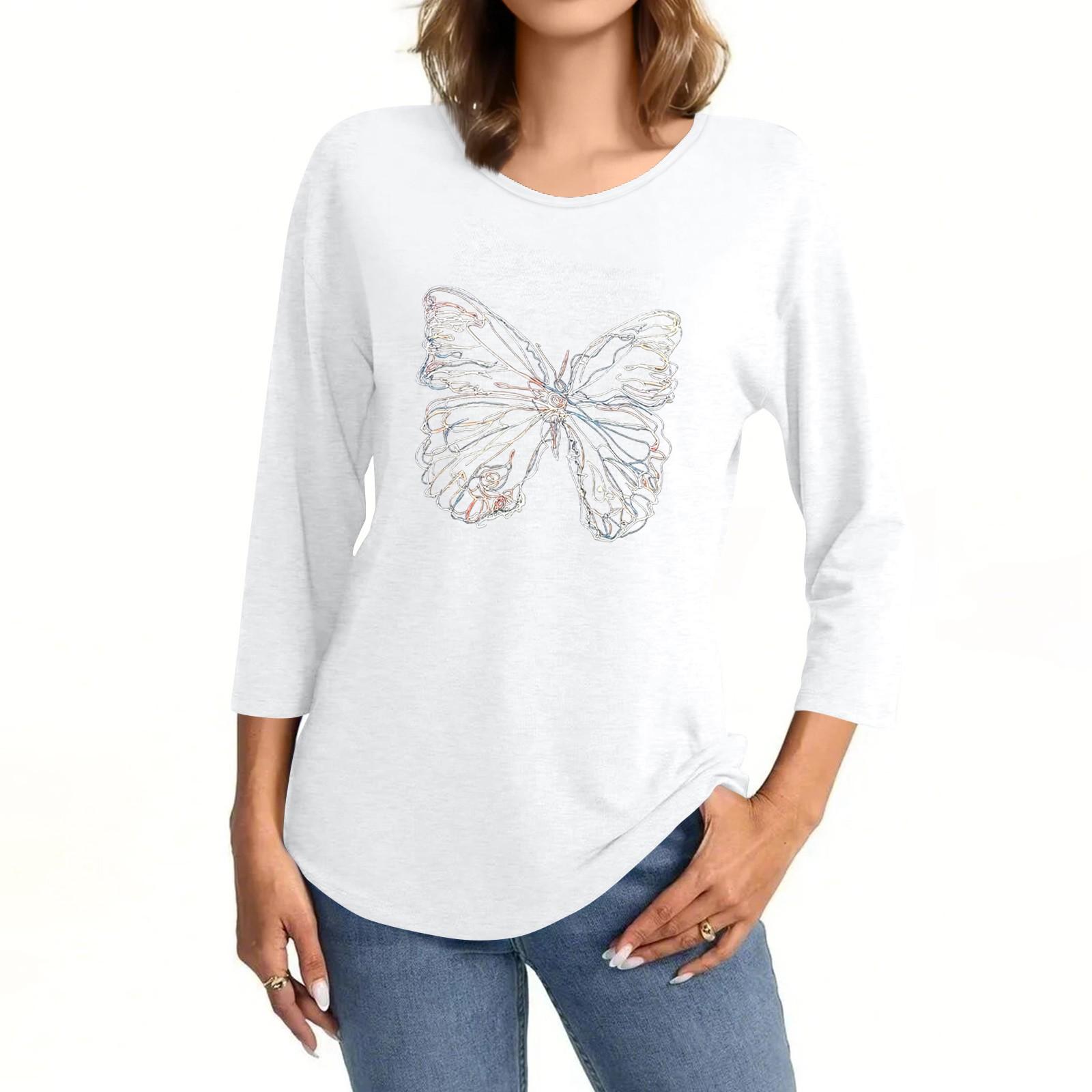 

Женская мода повседневная рубашка с круглым вырезом и принтом в виде семиточечного рукава M белый