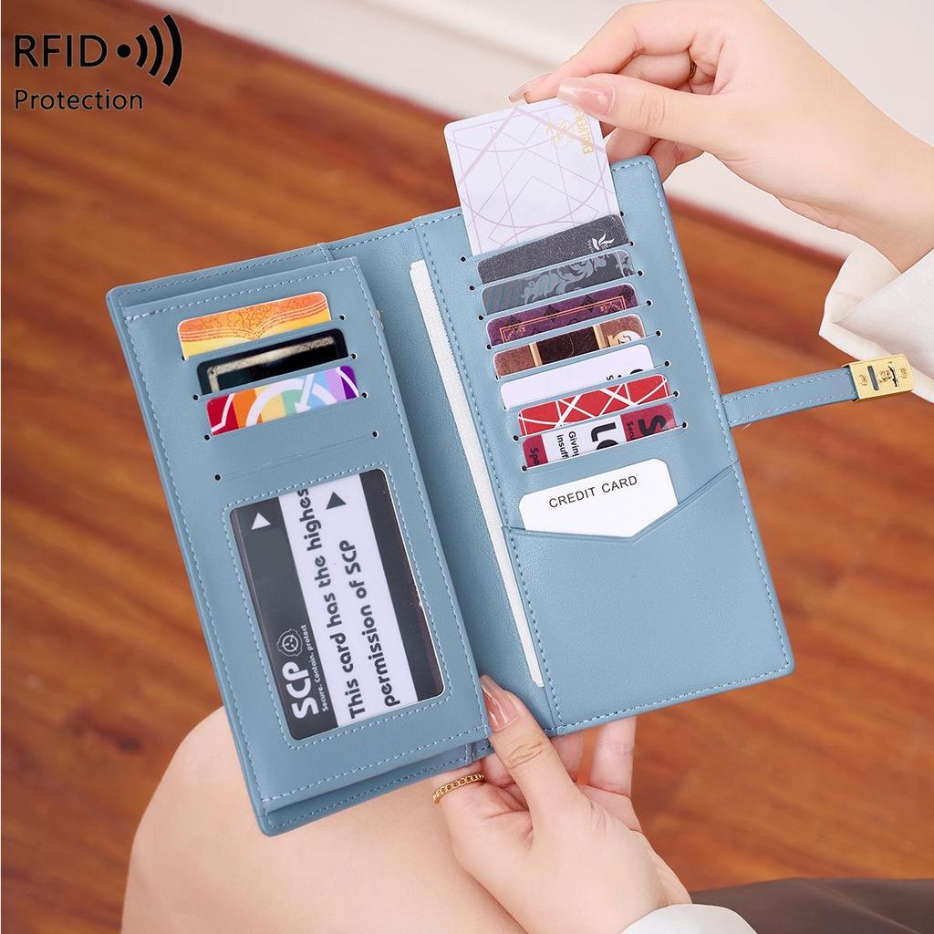 Korean Style RFID Anti-theft Women's Ultra-thin Bifold Wallet with Multi-card Slots