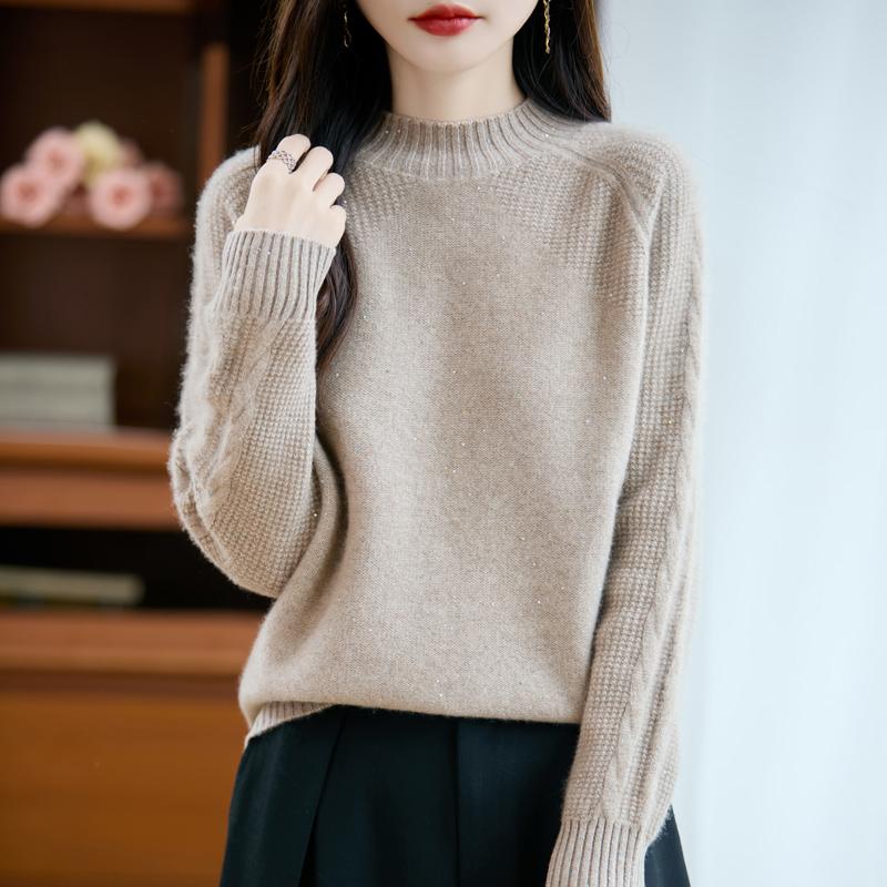 Damen Kaschmirpullover Qinghe Kaschmir 30% Kaschmir 70% Wolle Herbst- und Winterpullover warm und modisch