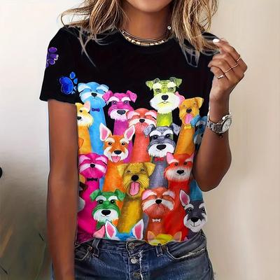 Summer New Women's 3D Digital Printed T-shirt Creative Animal Pattern Round Neck Casual T-shirt