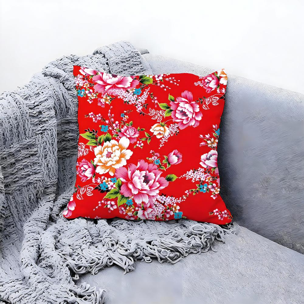 Traditional Chinese Floral Pattern Cushion Cover Premium Comfort Reversible Pillow Cove in One Design for Any Room Car Interior