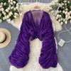 Women's Top with a Stylish Design, Pleated Puff Sleeves, Slim Fit, Short Length, Fashionable and Versatile Chiffon Shirt