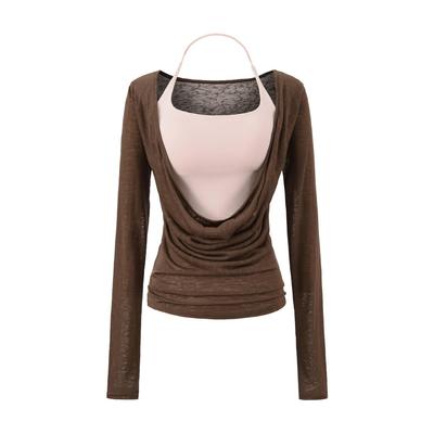 Women's Long Sleeve Yoga Cover-up with Chest Pads, Quick Dry, High Elasticity, Two-Piece Fitness Vest Set.