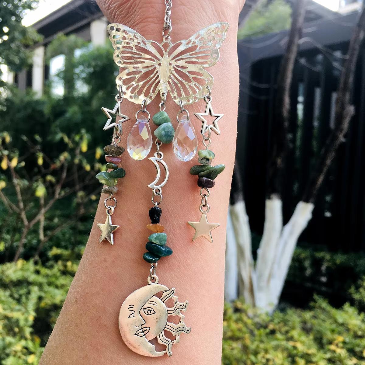Butterfly Sun Catcher Handmade Garden Pendant Butterfly Car Pendant Gemstone Gravel Wind Chime Aurora Suncatcher Rainbow Maker (as the picture,free)