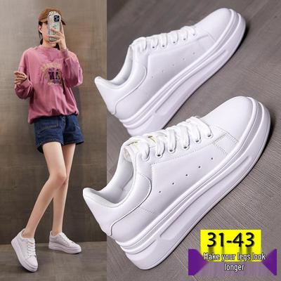 Women's Sports Casual Shoes: Super Lightweight, Thick Sole, Hidden Heel, Small (31-33) & Large (41-43) Sizes, White.