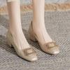 Fashion 2025 New Square-Crystal Button Low Heels  Women's Shoes Chunky Heels Square Head Ladies Pumps Shallow Mouth Stiletto Daily Shoes