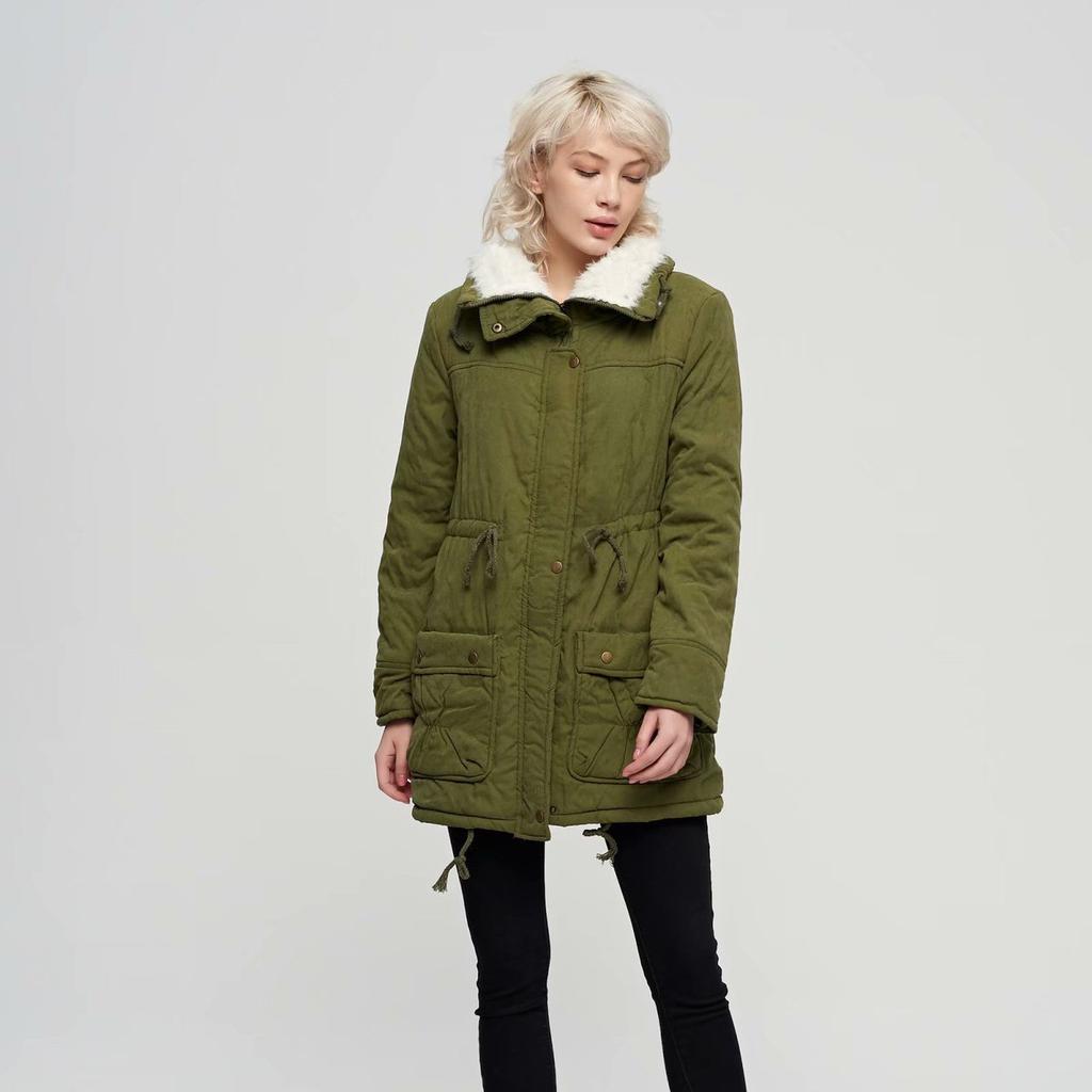 Damen Herbst- und Winter Langer Paike Mantel Damen Locker und Warm Plus Baumwolljacke