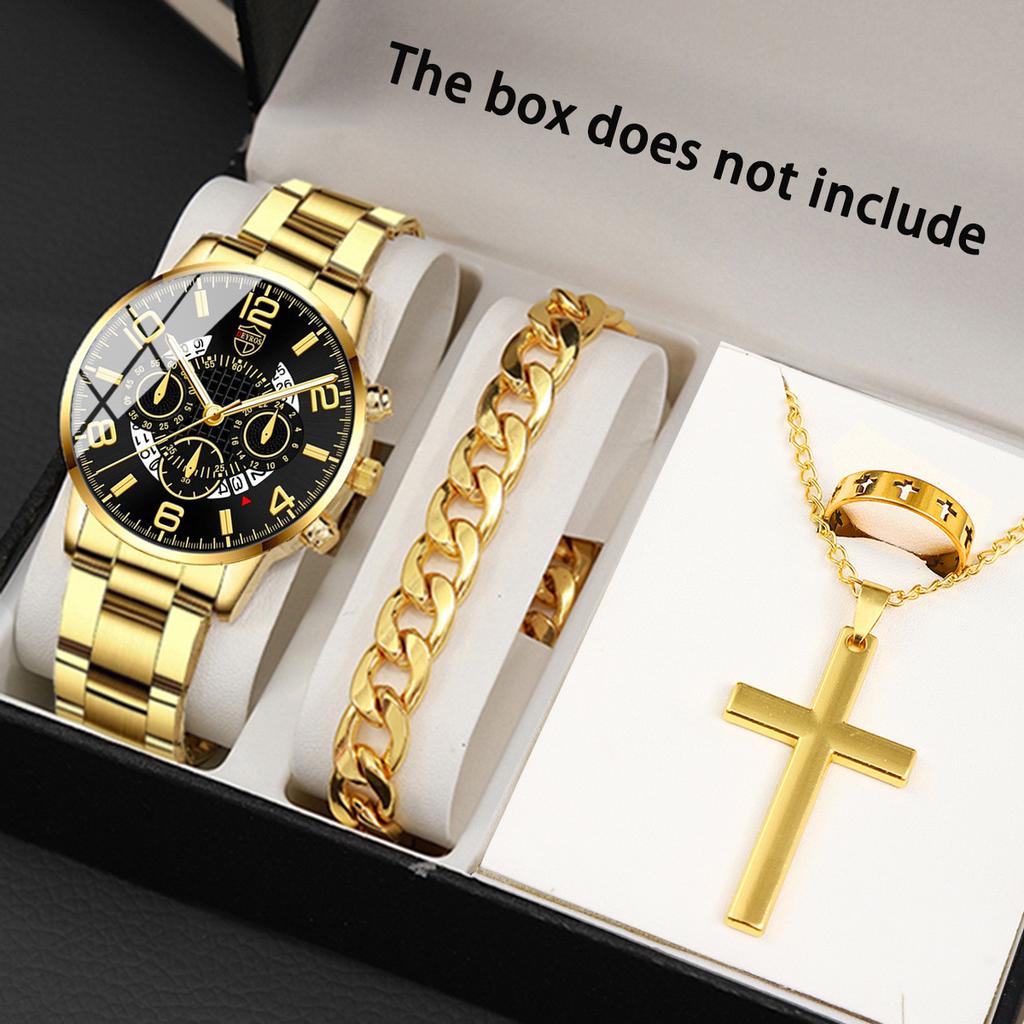 Watch Accessories 4-Piece Men'S Watch Set Men'S Fashion Quartz Watch