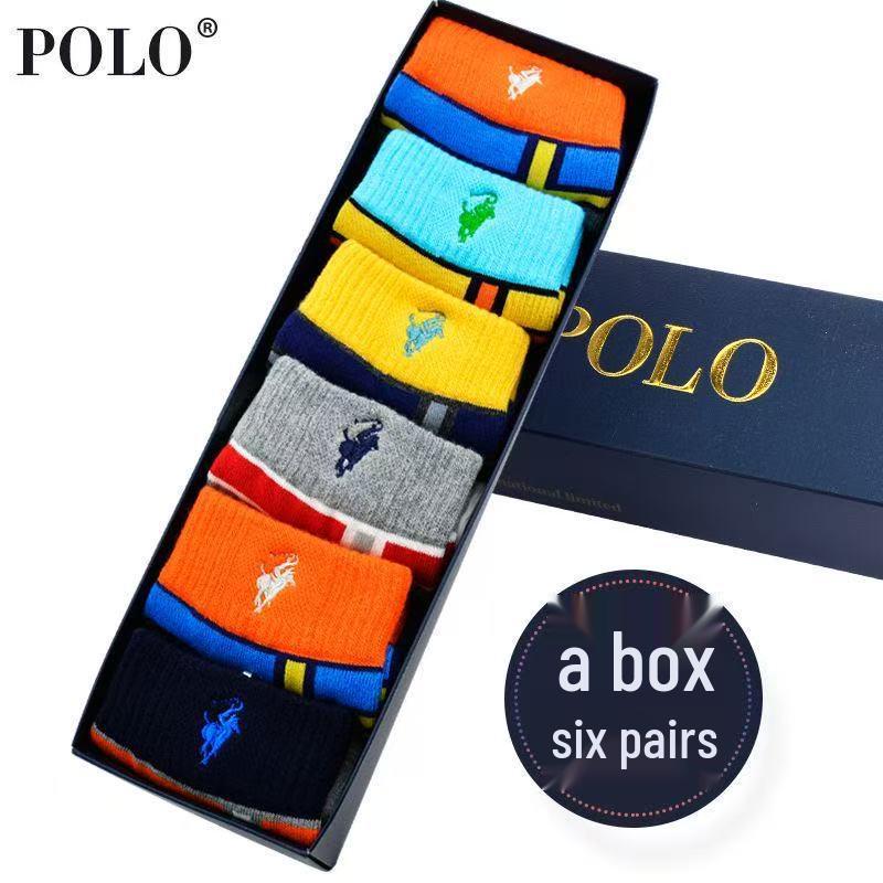 Paul Sports Trendy Mid-Calf Cotton Men's Polo Socks - Versatile Patchwork for All Seasons, Gift Box Included