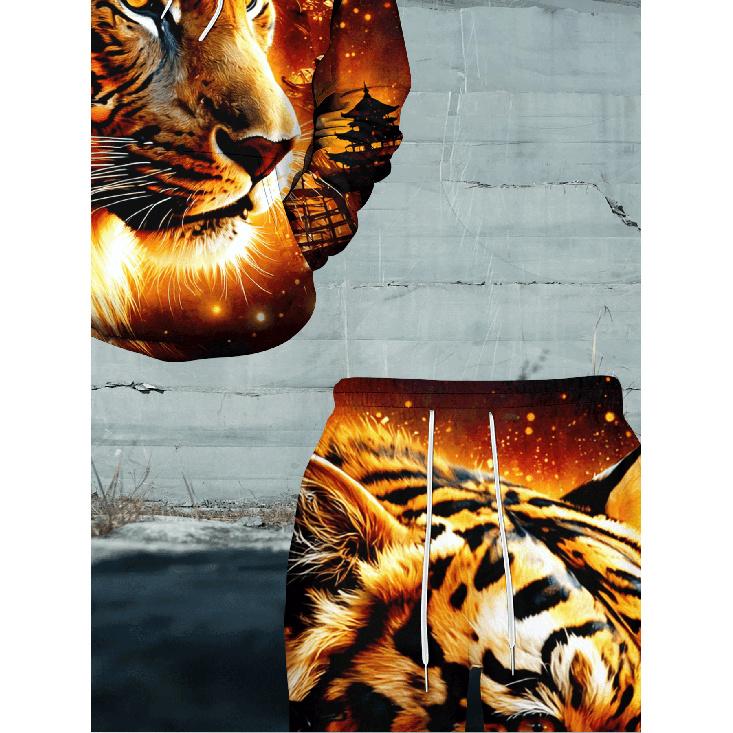 Dominating Realistic Style Tiger Head 3D Printed Hoodie Two-Piece Set