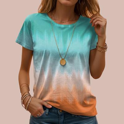Fashionable Women's Mixed Color Printed T-shirt Fun Casual O-neck Short Sleeved T-shirt Summer Women's T-shirt
