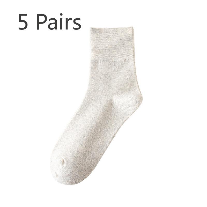 5 Pairs of Female Autumn and Winter Pure Color Cotton Sweat Absorbing Deodorizing Stockings