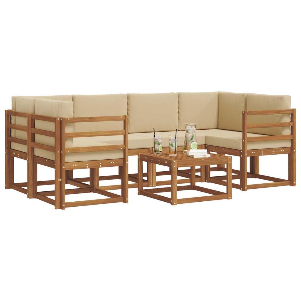 Outdoor Sofa Set with Cushions 7 pcs Natural and Beige