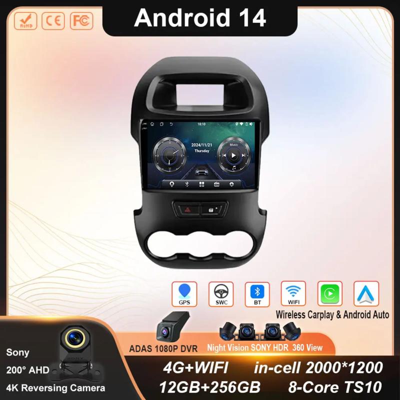 Android 14 For Ford Ranger 2012 2013 2014 2015 Car Radio Stereo Auto DSP Carplay GPS Navigation Player Video WIFI 4G BT No 2 Din