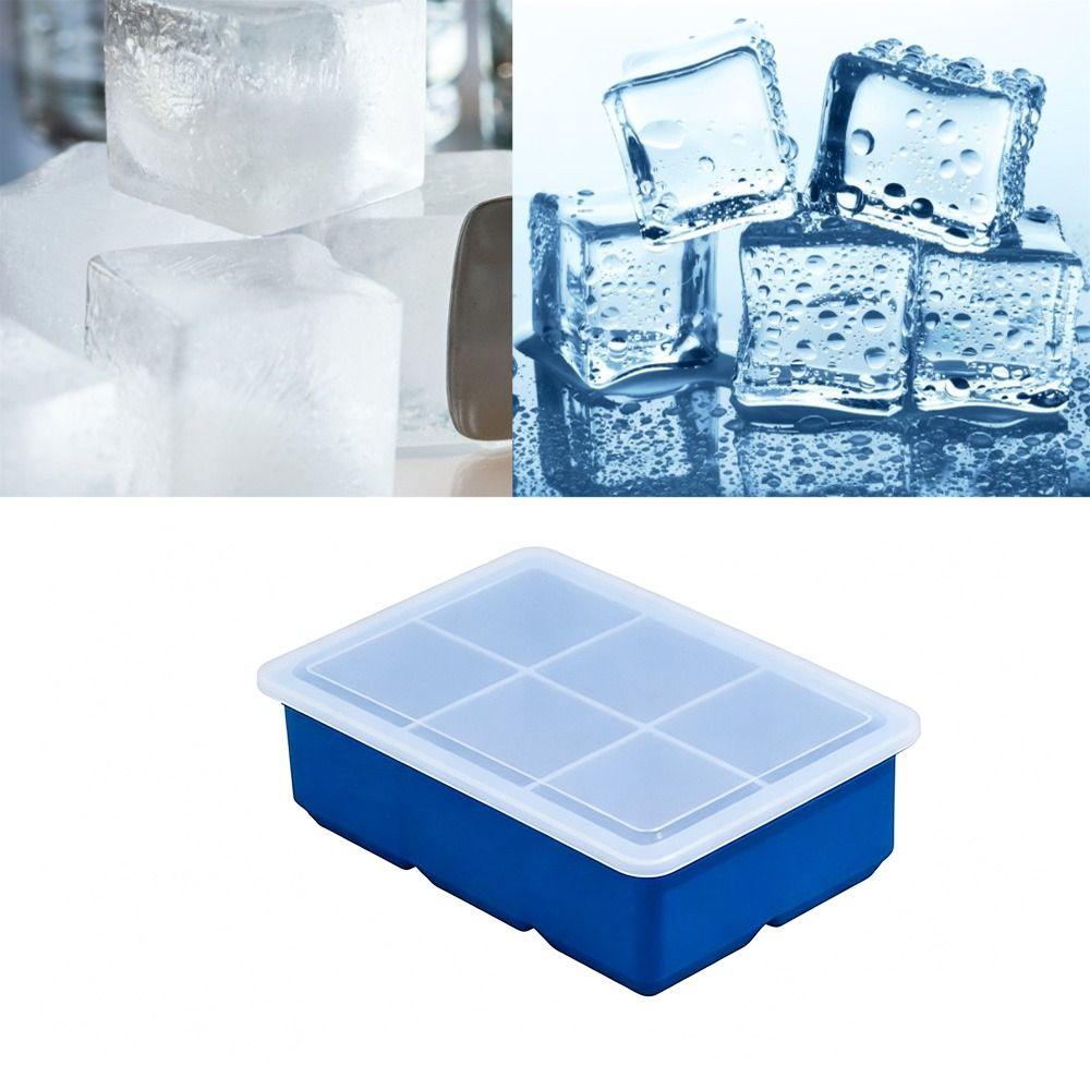 2pcs 6 Cells Ice Maker With Lid Silicone Large Ice Cube Trays Ice Cube Molds  Cocktails Making