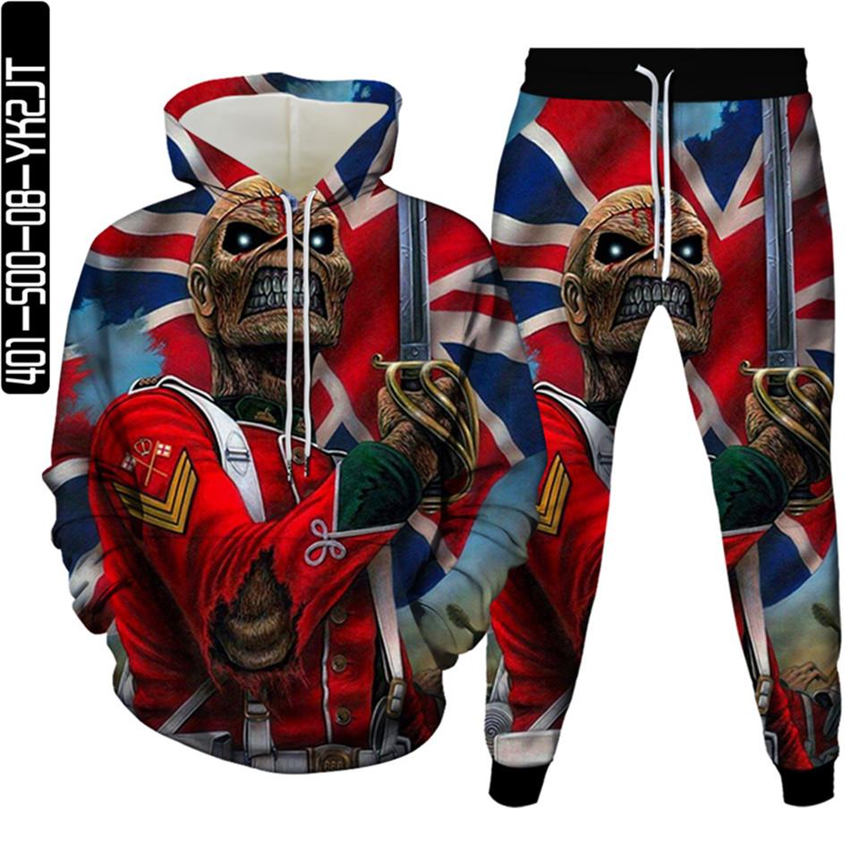 Conjuntos de chándal para hombre Hip Hop Punk Skull Fire Sudaderas con capucha impresas en 3D Pantalones para correr Traje de alta calidad para mujer Ropa de calle Tallas grandes S-6XL