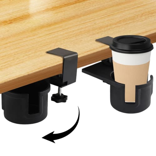 Desk Drink Holder, Cup Holder, Clamp-on Design, 180-Degree Rotating Storage, Easy Installation, Space-Saving, Table Storage, Under-Desk Storage, Black
