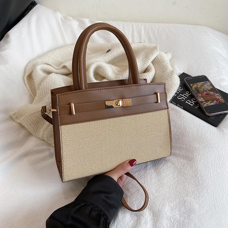 New Women Color Block Handbag Fashion Texture Crossbody Shoulder Commuter Bag CLE