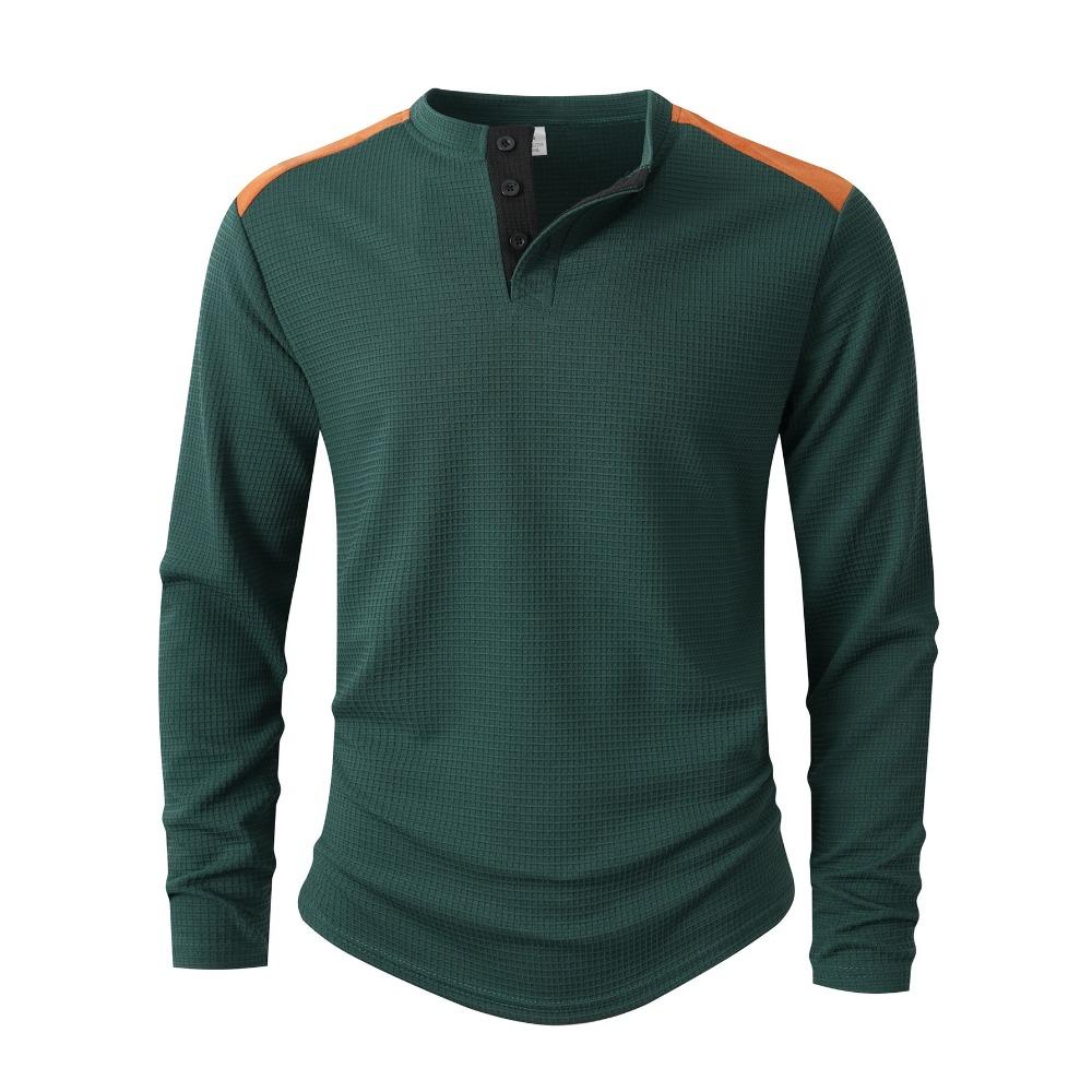 New Men’s Outdoor Casual Versatile Two-tone High-neck Button-up Round-neck Long-sleeved Top