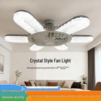 Crystal Style Dimmable LED Fan Light with Remote Control, E27 Screw Base for Home, Bedroom, and Dormitory.
