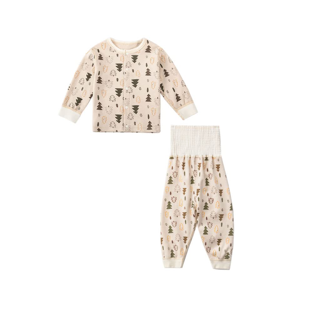 

Lettyhe Детская домашняя одежда с животиком спереди Топ и низ для мальчиков и девочек Высокие длинные размеры 120 Пижама, Детский утеплитель, Нижнее белье, С разрезом, Комплект, Спортивный костюм, зелёный