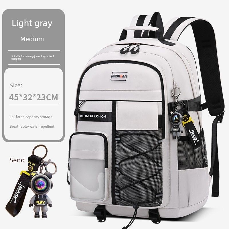 

Japan Import Mujie2025 New Arrival Primary School Students Burden Reduction Spine Protection Schoolbag High School Men and Women Large Capacity Medium light gray Upgrade (for Lightning Bear))
