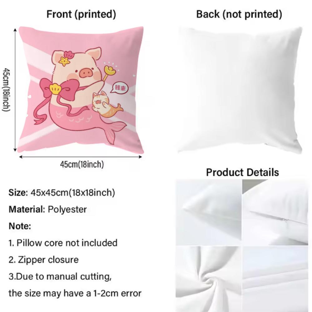 Cartoon Pig Pink L-Lulu Cushion Cover Comfortable Reversible Pillow Cover Ideal for Car Sofa Bedroom & Beyond