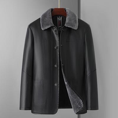 Herren Lederjacke mit Fleece und verdicktem mittlerem und langem Fell
