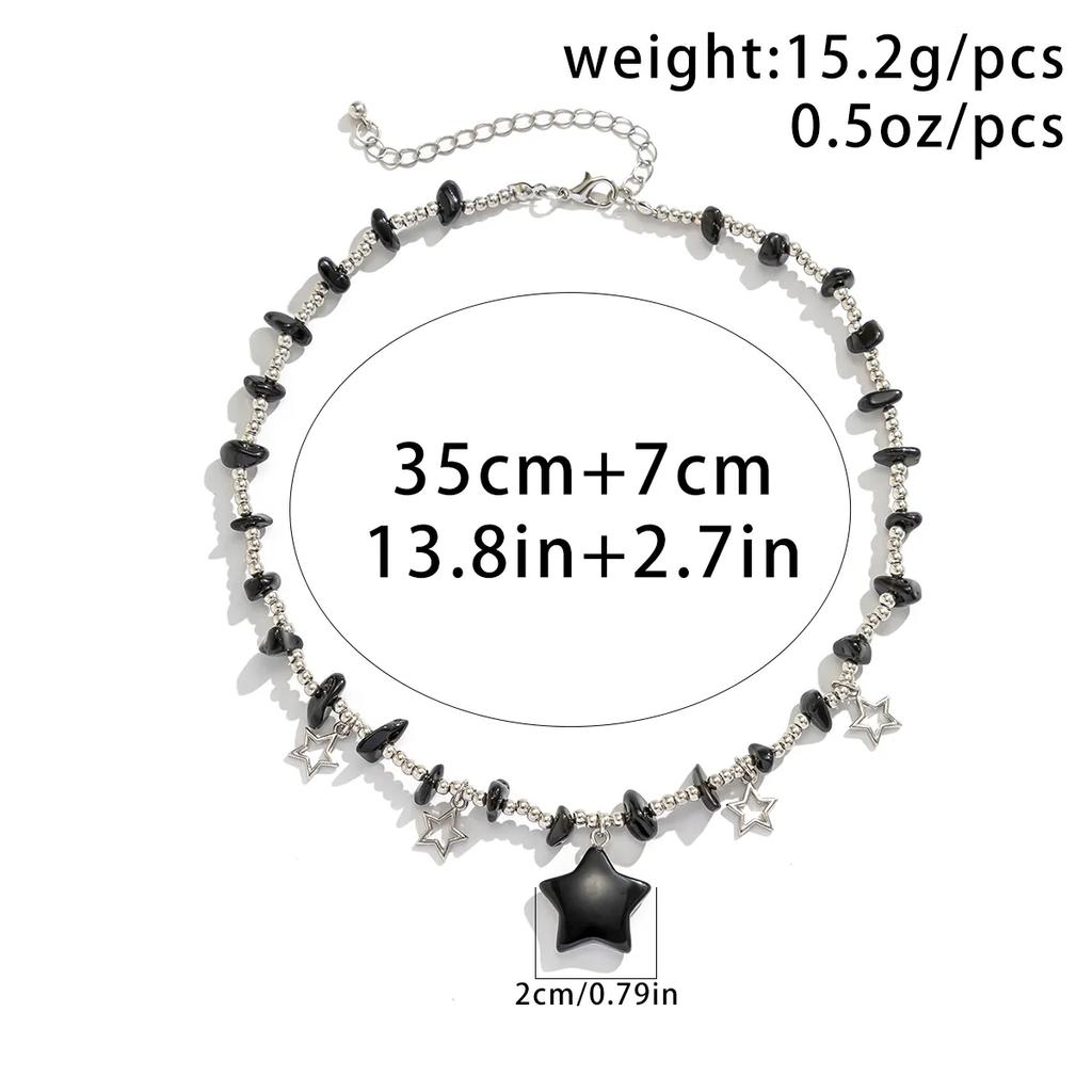 Boho Kpop Colorful Irregular Natural Stone Hollow Star Pendant Choker Necklace Women Goth Beads Chain Y2K Jewelry Accessorie New