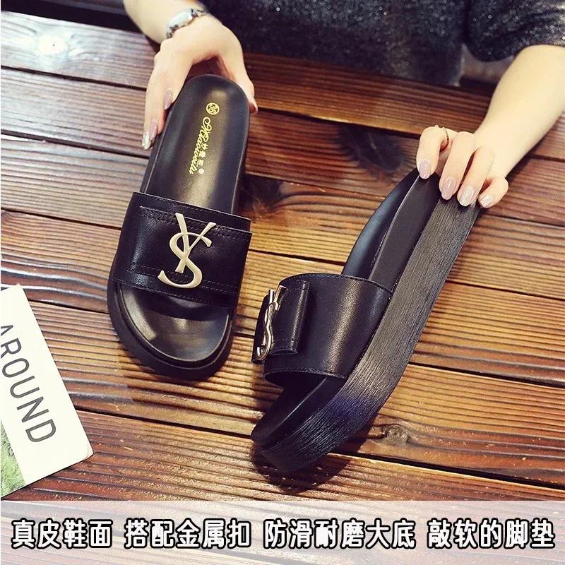 Fashion New Summer  Platform Women Slippers Design Slides Fashion Letters Open Toes Ladies Shoes Casual Slipper Indoor Non-slip Slippers