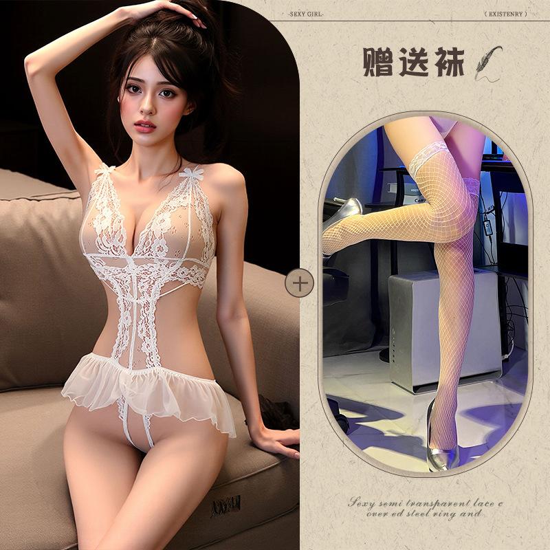 Nachtliches Zuhören Räucherwerk sexy Einteiler Damen Spitze Verführung Pyjama heißes No-Take Uniformset erotische Unterwäsche