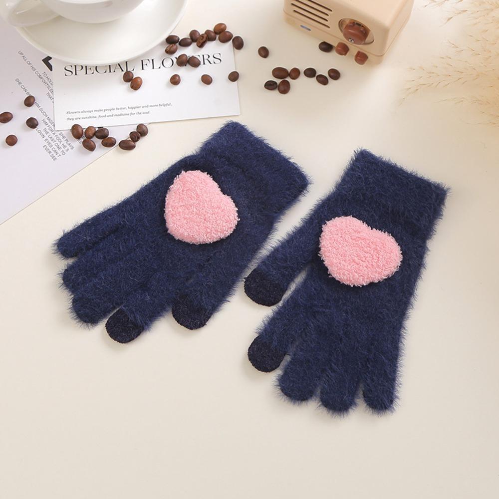 

Finger Touch Plush Gloves Prevent Cold Winter Gloves Cute Warm Gloves Cold Weather синій
