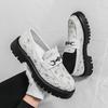 Men's shoes trendy soft denim ripped beggar shoes metal buckle casual loafers
